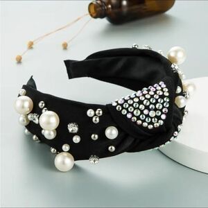 Black Rhinestone Pearl Knotted Diamond Knotted Headband